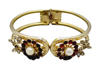 Vintage Rhinestone Clamper Bracelet (A1082)