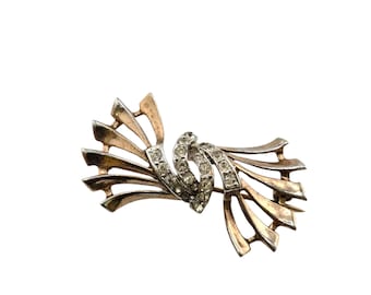 Vintage Well-Made Gold Tone Rhinestone Spray Brooch (A9162)