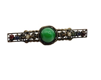 Antique Brass & Glass Czech Bar Pin Brooch (A458)