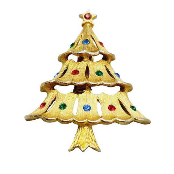 Vintage Signed JJ Christmas Tree Brooch (A1331) - image 1