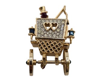 Rare and Fab Alfred Philippe Trifari Rhinestone Honeymoon Coach Brooch (A7814)