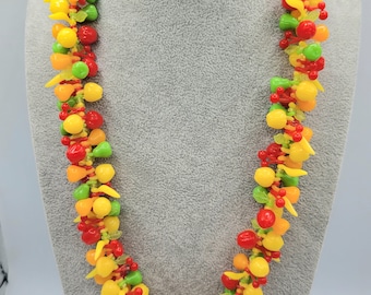 Huge Full Vintage Plastic Fruit Salad Necklace (A118)