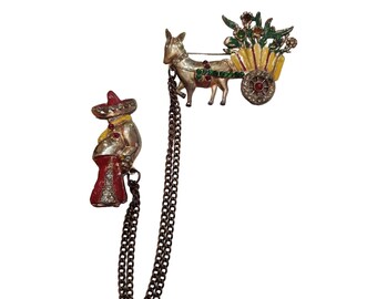 Vintage 40s Rare Enamel Figural Chatelaine Style Brooch (A3632)