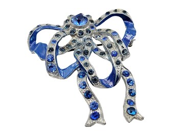 Vintage Art Deco Enamel Pot Metal Bow Brooch (A359)