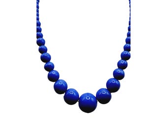 Antique Art Deco Porcelain Beaded Necklace Strung On Paper Clip Chain (A2566)