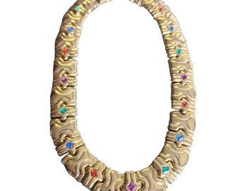Vintage 80's Gold Acrylic Cab Necklace (A4122)