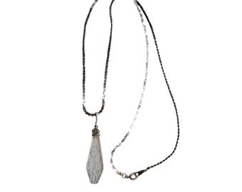 Antique Sterling Silver Necklace With Lady Intaglio Glass Pendant (A3479)
