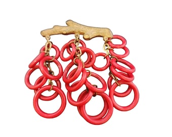 Vintage Plastic Faux Branch & Circle Dangling Brooch (A3945)