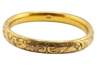 Antique Beautiful Repousse &BCO Gold Filled Bangle Bracelet (A9084)