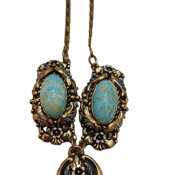 Vintage Elaborate Enamel Stone Pendant Necklace (… - image 4