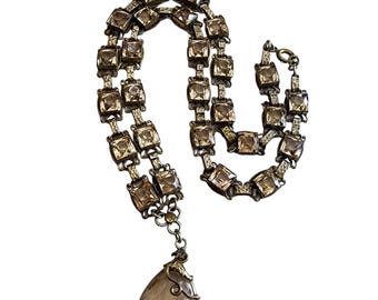 Antique Deco European Faceted Heavy Crystal Necklace with Gargoyle Over Pendant