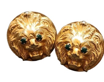 Vintage Chased Lion Clip Earrings (A2811)
