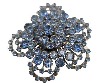 Vintage Rhinestone Large Raised Flower Brooch (A8095)