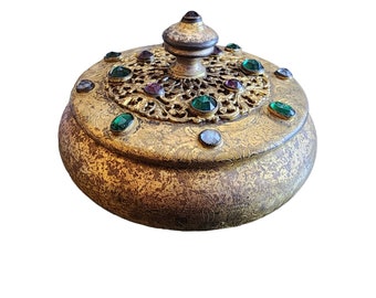 Antique Gilt Bronze & Jeweled Powder Covered Jar (A1718)