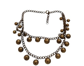 Vintage Early Unsigned Miriam Haskell Hanging Brass Beads Double Bib Necklace