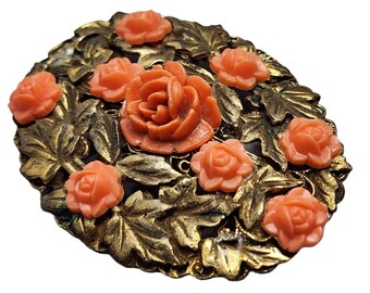 Vintage Carved Celluloid Large Brooch (A1103)