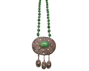 Antique Chinese Export Fluted Glass Pendant Necklace (A2542)