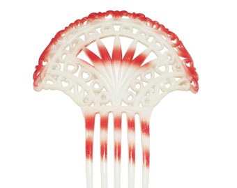 Early Hair Comb Large Red Early Plastic Celluloid Hong Kong (A2683)