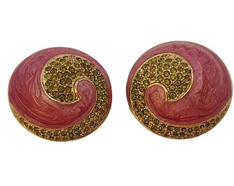 Vintage Signed Guy Laroche Paris Enamel Domed Clip Earrings (A3643)