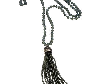 Vintage Crystal Tassel Hand Knotted Loopover Necklace (A5241)