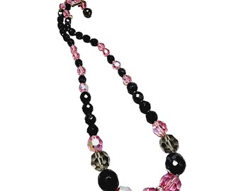 Vintage Tricolor Faceted Crystal Necklace (A1185)