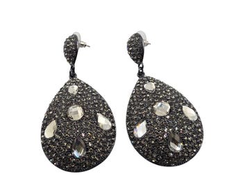 Vintage NOS Joan Boyce Huge Faceted Glass Rhinestone Teardrop Pierced Earrings