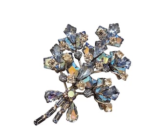 Vintage Vendome Blue Crystal Flower Brooch