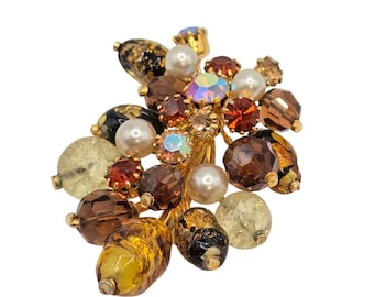 Dazzling Art Glass Beads And Rhinestone Austria Brooch (A7646)