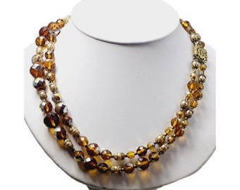 Vintage AB Coated Crystal & Pearl Double Necklace (A3044)
