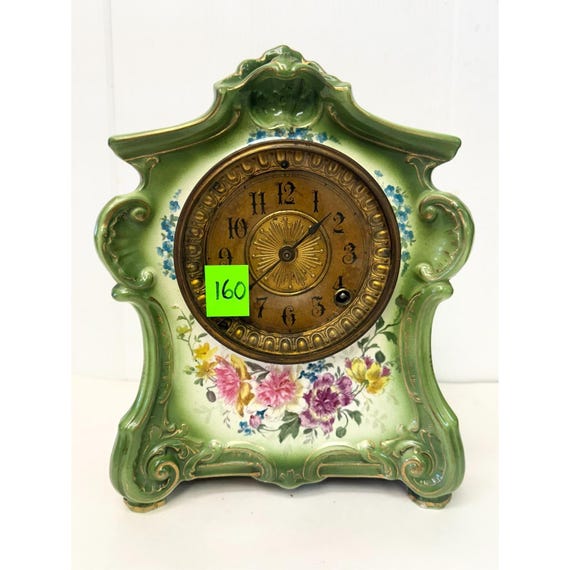 プレートピア Flux用（黄緑）1.0 Drake用（赤）CLOCK付　中古 Antique Victorian Royal Bonn Germany Green Porcelain La Fontaina
