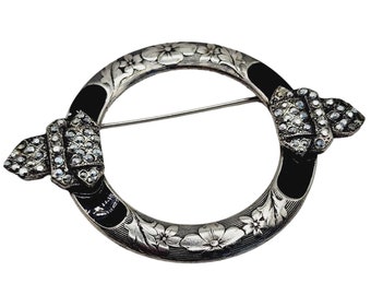 Antique Art Deco Marcasite & Enamel Brooch (A1217)