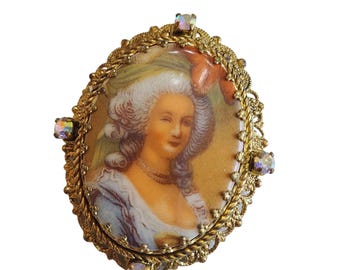 Vintage West Germany Transfer Portrait Brooch (A1738)