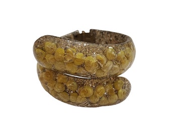 Vintage Yellow Shell & Rope Acrylic Bypass Bracelet (A2405)