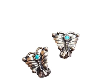 Vintage Sancrest R Silverplate Navajo Style Butterfly Clip Earrings (A9315)