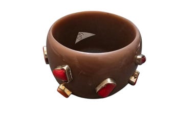 Vintage Unique Plastic And Silver And Coral Bangle Bracelet (A8719)