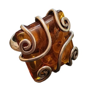 Vintage 925 Sterling & Amber Ring (A2052)