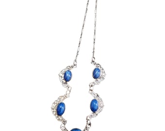 Vintage Art Deco Bezel Set Glass Filigree Necklace (A3722)