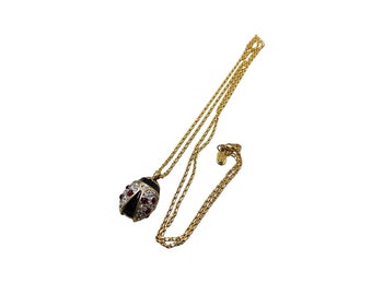 Vintage Signed Joan Rivers Rhinestone Enamel Ladybug Necklace (A3020)