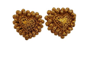 Vintage Rare Christian Lacroix Paris Couture Runway Heart Etruscan Clip Earrings