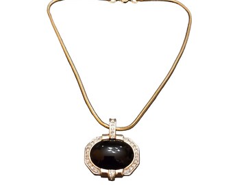 Vintage PANETTA Glass and Rhinestone Pendant Necklace (A4586)