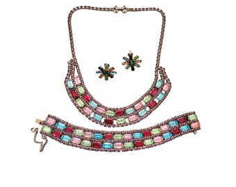 Amazing Unsigned Super Well Made Colorful Rhinestone Parure Sets (A4695)