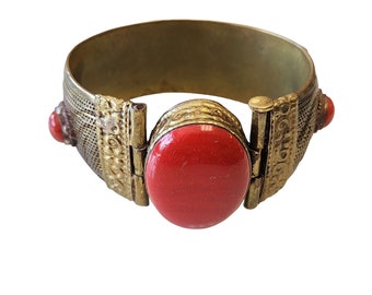 Vintage Stone And Brass Tribal Bracelet (A2223)