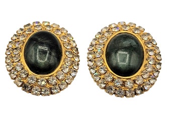 1980's Rhinestone & Faux Marble Huge Earrings (A2681)