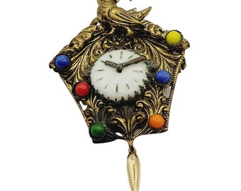 Signed Vintage Czechoslovakia Unique Coocoo Clock Brooch (A430)
