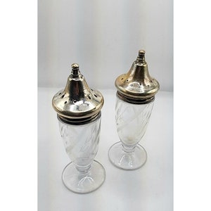 Estate Etched Sterling Silver Glass Salt & Pepper Shakers (A5051)