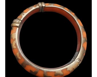 Signed Angelique De Paris French Sterling Over Resin Farfelle Bangle Bracelet