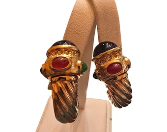 Vintage 80s Glass Can Mogul Half Hoop Clip Earrings (A10090)