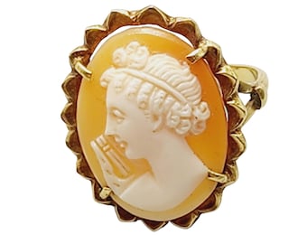 Vintage Size 7 Left With Signed Facing 750 18kt Gold Cameo Ring (A1638)