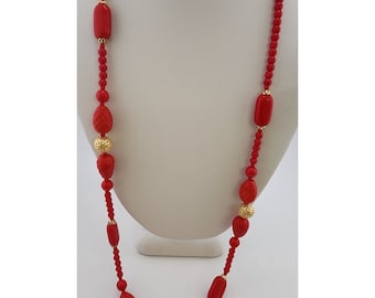 Vintage NOS Bohemian Glass Necklace (A3451)