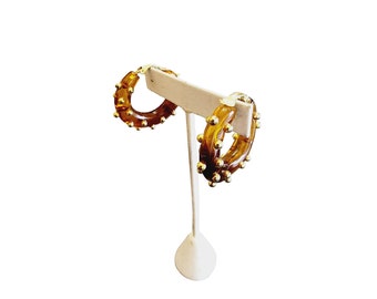 Vintage Spectacular Studded Heavy Lucite Hoop Clip Earrings (A3091)
